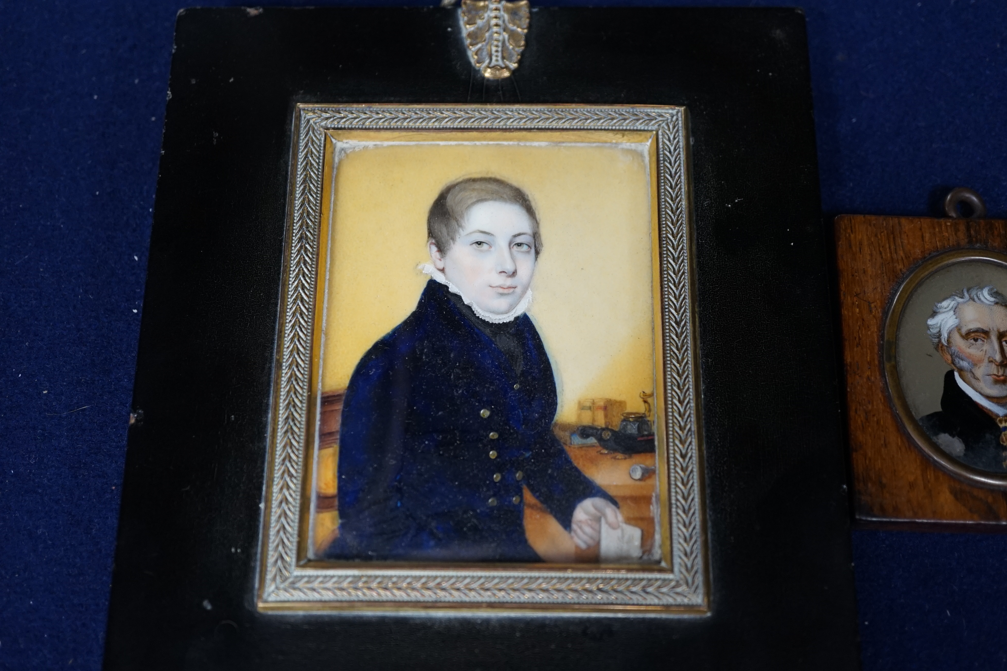 Walter Stephens Lethbridge (1771-c.1831), portrait miniature of Robert Penleigh Colson, aged 13 years, 15th January 1821/1827, watercolour on ivory, inscribed verso, together with a reverse glass painting of The Duke of